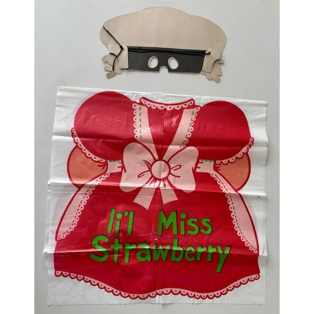 Vintage 1980s Fun World Li'l Miss Strawberry Halloween Costume & Hat Mask Set